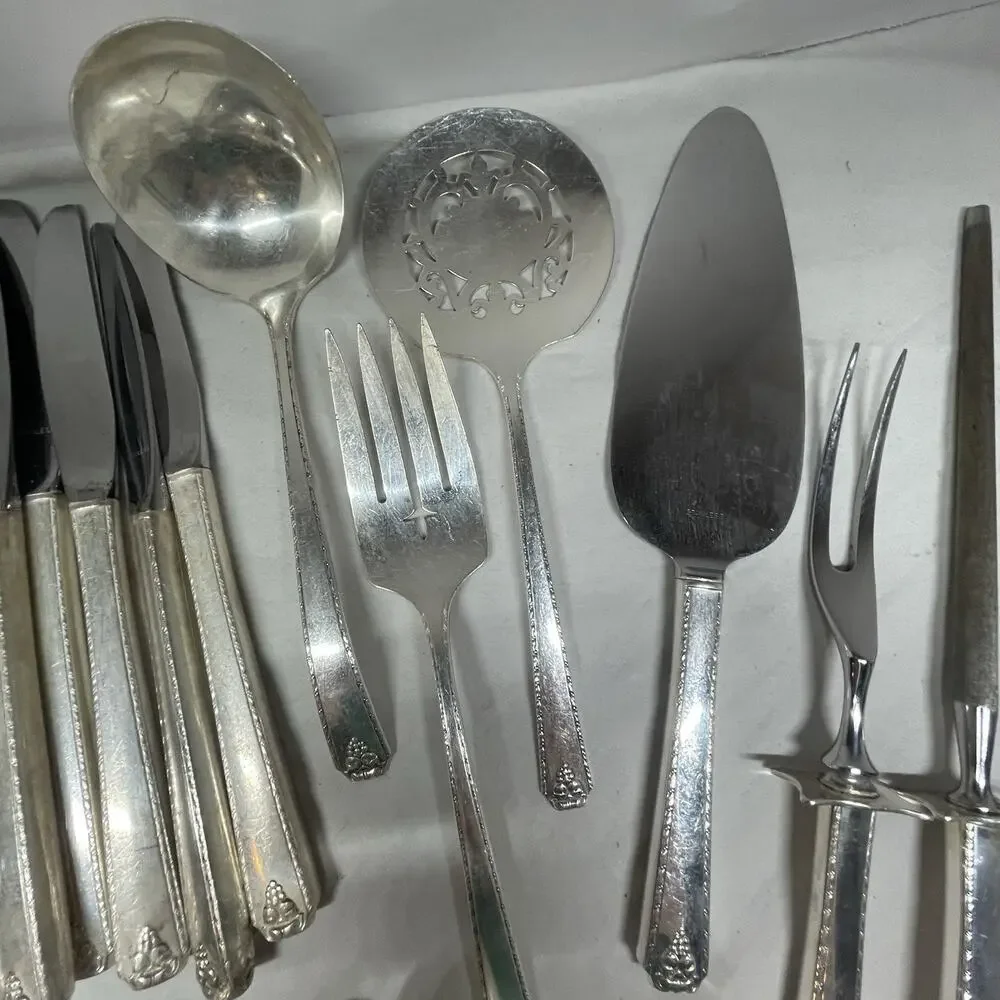 Vintage 81 Piece Prestige Bordeaux Pattern Silverplate Flatware Set/ Rare Knife